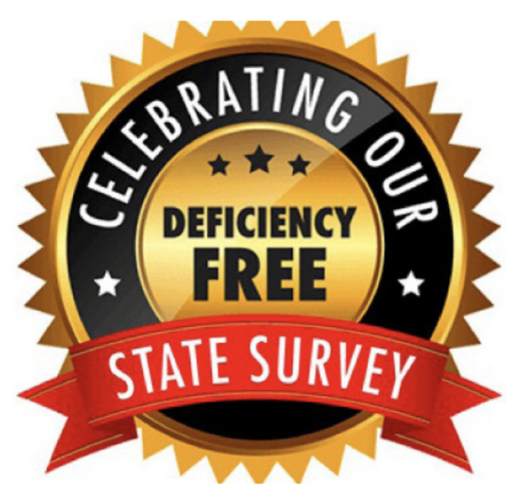 "Celebrating our deficiency free state survey" badge